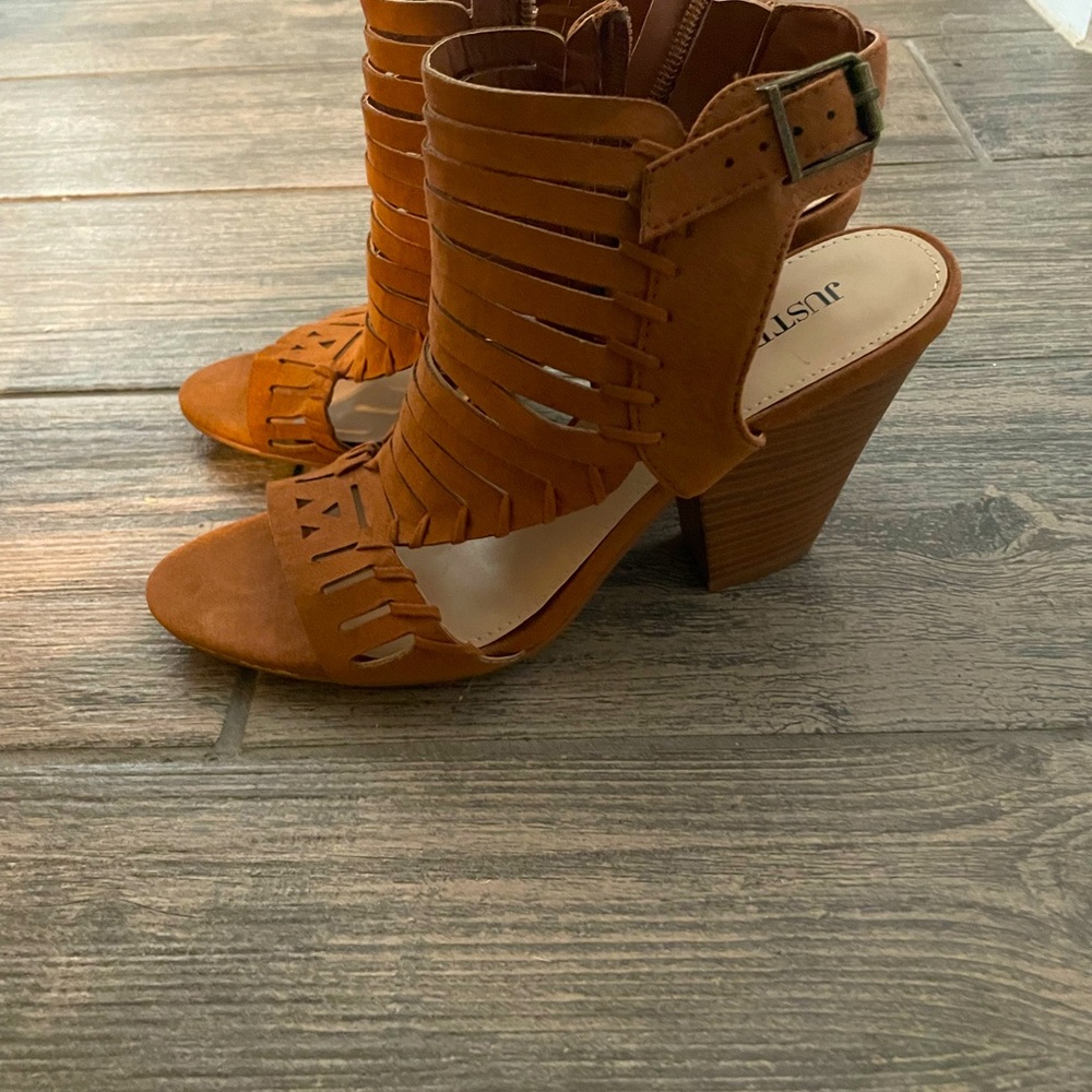 Carmel colored block heel peeptoe sandal